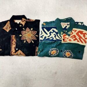 Serendipity Shirt Mens Large Lot of 2 Button-Up Rayon Abstract Summer Hawaiian